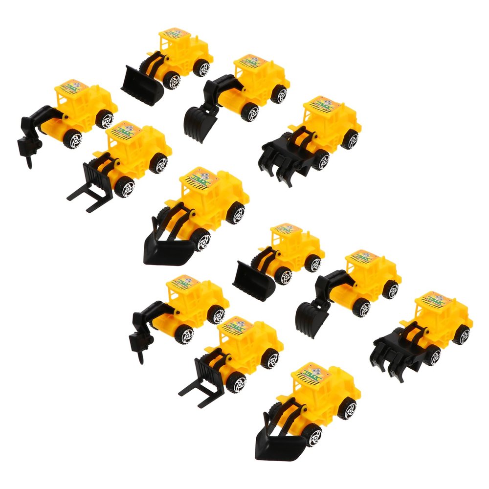Beaupretty 24Pcs Excavator Mini Construction Vehicle Cake Toppers Engineering Truck Ornaments for Birthday Party Decoration and DIY Cake Yellow Miniature Construction Car