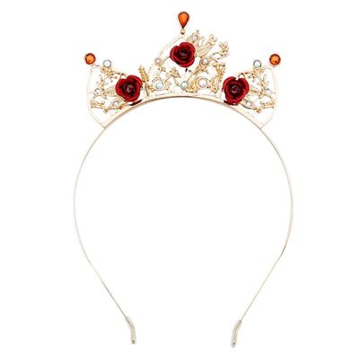 Disney Store Official Belle Costume Tiara for Kids - Shimmering Princess Dress Up Accessory, Metal Headband with Sculpted Enameled Rosettes, Faceted Gems & Faux Pearls, Goldtone Finish