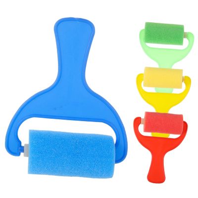 Abaodam 4 Pcs Sponge Paint Roller Set for Brayers Brushes in Red Yellow Green Blue Non Toxic Drawing Tools for Boys and Arts and Crafts