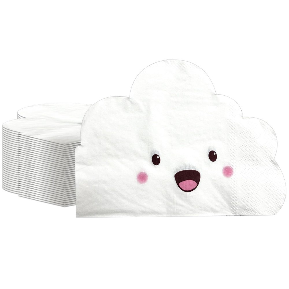 100 Pcs Cloud Shape Shape Paper Napkins Cute Smile Cloud Napkins for Baby Shower Kid Birthday Party Decorations Supplies(6.3x 5.1 In, 100 Pack) (Cloud Shape Shape Paper)