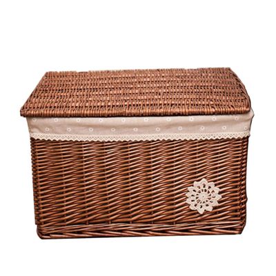 ABOOFAN Natural Color Rattan Woven Basket with Lid Storage Box for Bedroom Living Desk Multifunctional Sundries Organizer Rustic Decorative Bin