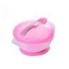FRCOLOR Pink Suction Bowls Set with Spoon Spill Non Slip Solid Bowls Made of Lightweight Food Grade PP Small for Stable Table Use and Easy Fridge Storage view 1