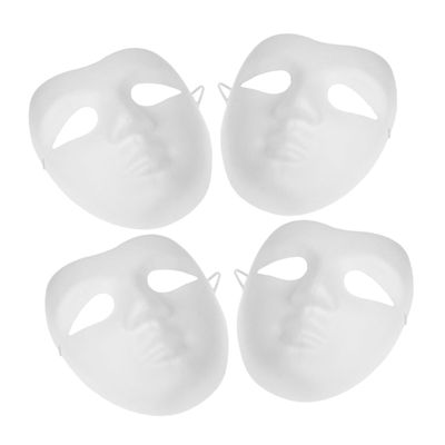 BESPORTBLE 4pcs DIY Paintable Paper Pulp Masks Full Face Blank Masquerade Craft Kit for Teens Birthday Carnival Party Decor