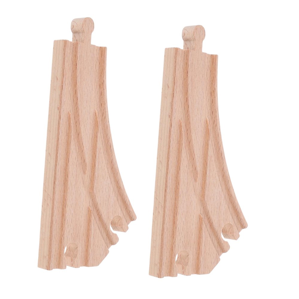 HOOTNEE 2pcs Multi Directional Wooden Train Track Switch Pieces Curved Expansion Accessories for Creative Railway Layouts Compatible with Major Train Sets for Boys