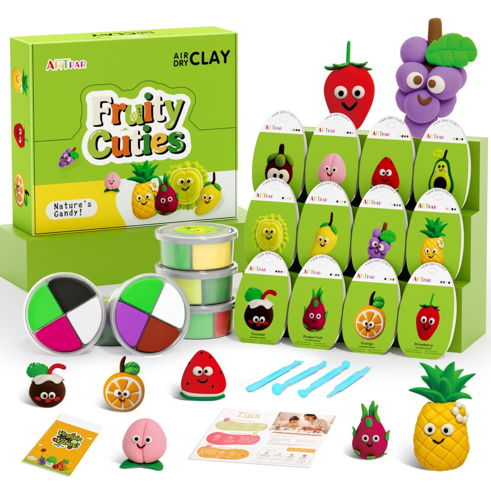 ARTPAR Air Dry Clay Kit for Kids - 12 Fruit DIY Modeling Magic Clay, Soft & Non-Sticky with Tools & Tutorials, Perfect for Classroom Art Activities,School Crafts & Party Favors Birthday Gifts