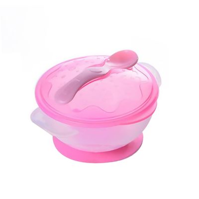 COOLHIYA Suction Bowls with Spoon Set for Slip Pink PP Bowls with Lid Spill Lightweight Design Refrigerator Safe and Dishwasher Friendly