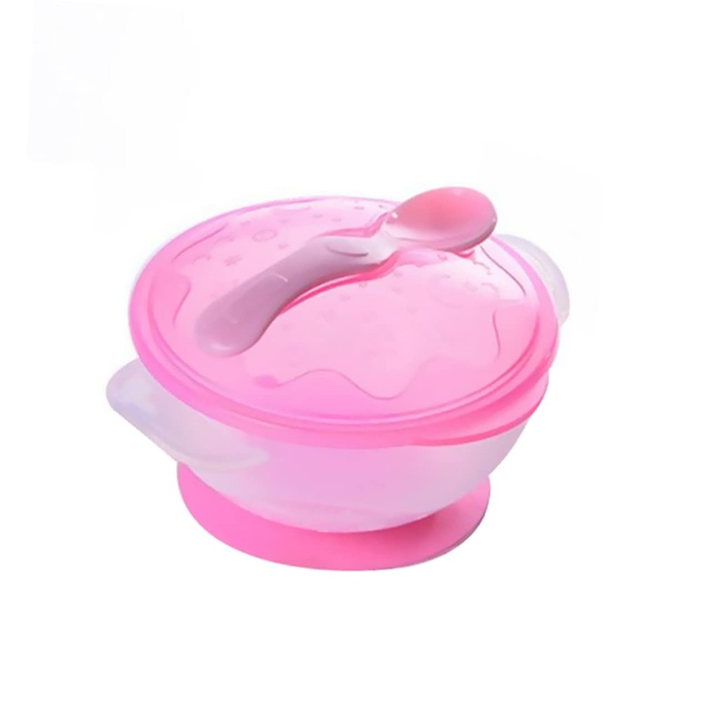 HOOTNEE Suction Bowls with Spoon and Lid Spill Solid PP Set Lightweight Non Slip Suction Design for Boys and Small Pink Bowls for Table Stability and Food Storage