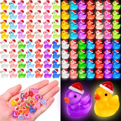 120Pcs Luminous Christmas Mini Resin Duck 14 Colors Glow in The Dark Small Duck Figurines for Miniature Christmas Decor Aquarium Ornament Dollhouse Decoration DIY Slime Craft Kit Birthday Party Favors