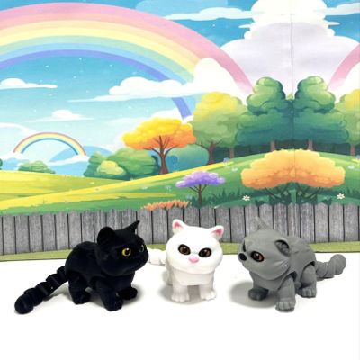 3pcs Articulated 3D Printed British Shorthair Cat, 4" White Gray Black Cats, Flexible Animal Toy, Movable Joints, Home Office Decor, Fidget Toys for Autism/ADHD, Executive Desk Animals Toy ABSHC-3X