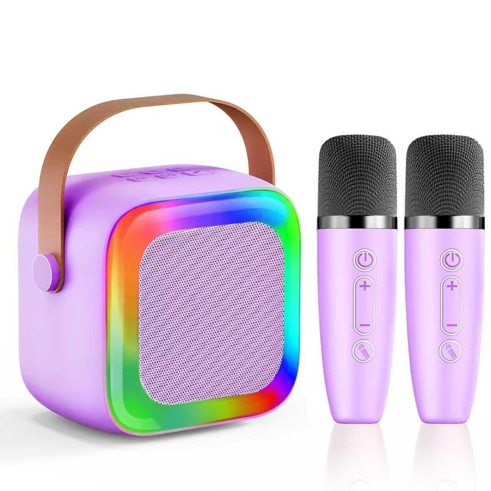 Mini Karaoke Machine for Kids Teen Adults, Kids Karaoke Machine with 2 Wireless Microphones and LED Lights Toys for Party, Home, Gifts for 4 5 6 7 8 9 10 11 12+ Years Girls Boys(Purple)