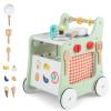 HOMGX Baby Push Walker with Wheels, 6-in-1 Wooden Montessori Toys, Toddler Learning Walker Activity Center, Pretend Kitchen Playset with Shape Sorter, Tool Toy for Kids Boys Girls Ages 12M+