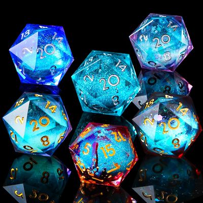 6 Pcs D20 DND Liquid Core Dice 24mm 20 Sided Dice,Colored Dice Set Resin Sharp Edge 20 Sided D&D for Dungeons and Dragons