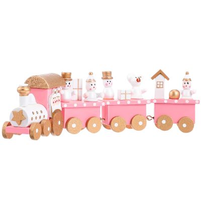 NUOBESTY Christmas Train Decor, 1set Small Christmas Tree Wooden Train Toy Ornament Mini Xmas Figurines for Desktop, Party, Festival Decorations