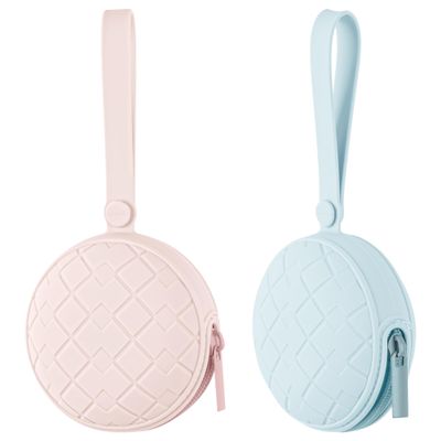 2 Pack Silicone Pacifier Holder Case, Baby Pacifier Holder Pouch for Newborn, Boys and Girls, Portable Silicone Pacifier Bags (Delicacy+Sea Blue)