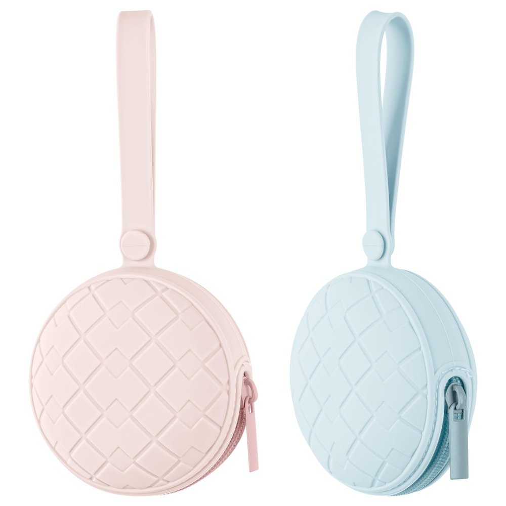 2 Pack Silicone Pacifier Holder Case, Baby Pacifier Holder Pouch for Newborn, Boys and Girls, Portable Silicone Pacifier Bags (Delicacy+Sea Blue)