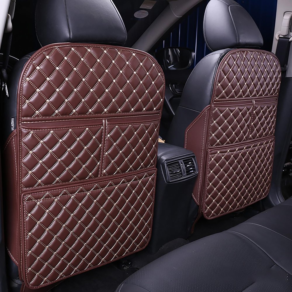 PYJCFHXGN 2 Pcs Car Seat Back Anti Kick Pad for Mercedes Benz GLE 250d 450 500 580/AMG 43 53 63 63S, Kick Mats with 2 Storage Pockets, Convenient Storage, Scratch-Resistant and Durable Pad