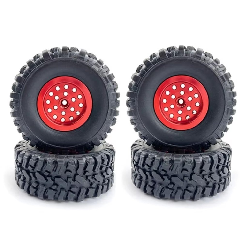 Compatible with WPL C14 C24 C34 C44 B14 B24 for MN D90 for MN99s RC Car Upgrade Parts Metal Wheel Rim Rubber Tire Tyre Set RC Car Accessories(Red)