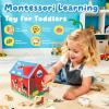 BUMBELIN Wooden Barn Shape Sorter Montessori Farm Animal Toys for Toddlers, Educational Pretend Play Barn with Flip-Open Roof & Handle, 12 Animal Blocks, Birthday for 2-4 Boys Girls view 3