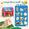 BUMBELIN Wooden Barn Shape Sorter Montessori Farm Animal Toys for Toddlers, Educational Pretend Play Barn with Flip-Open Roof & Handle, 12 Animal Blocks, Birthday for 2-4 Boys Girls view 4