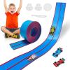 Flexible Race Track Toys for Kids, 15 Ft Double Lane Racetrack with 4 Cars & Suction Cups, Compatible with Hot Wheels & 1/64 Diecast Cars, Portable Roll Up Car Ramp Track Set for Ages 3+(Blue & Red) view 1
