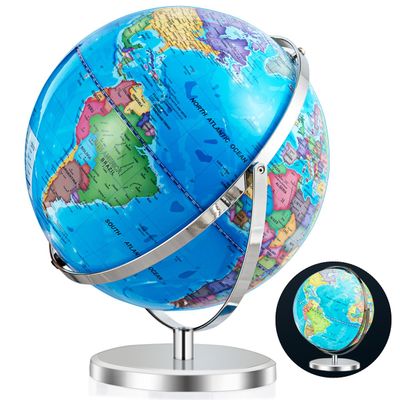 LDAILY Illuminated World Globe with Stable Stand Base, Educational Interactive Clear Map and Built-in LED Night Light, 720 Rotating Light up Globe for Children, Adults, Classroom, Home & Office Desk