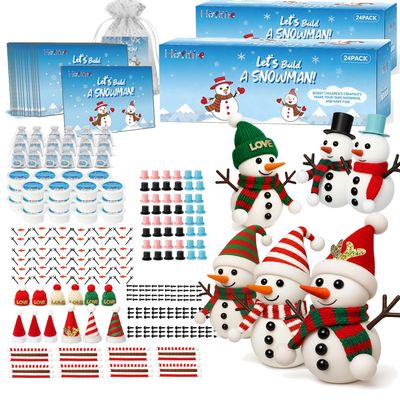 Hophine 48 Pack Build a Snowman Kit with 48 Cards & Snowflake Bags, Fun DIY Snowman Craft for Kids, Classroom Party Favors, Xmas Stocking Stuffers, Holiday Gift