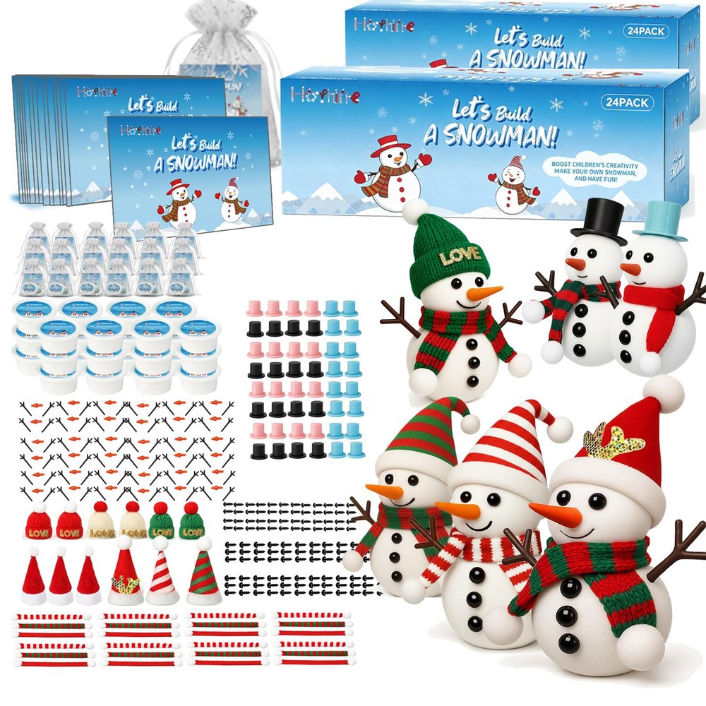 Hophine 48 Pack Build a Snowman Kit with 48 Cards & Snowflake Bags, Fun DIY Snowman Craft for Kids, Classroom Party Favors, Xmas Stocking Stuffers, Holiday Gift