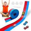 Flexible Race Track Toys for Kids, 15 Ft Double Lane Racetrack with 4 Cars & Suction Cups, Compatible with Hot Wheels & 1/64 Diecast Cars, Portable Roll Up Car Ramp Track Set for Ages 3+(Red & Blue) view 1