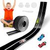 Flexible Race Track Toys for Kids, 15 Ft Double Lane Racetrack with 4 Cars & Suction Cups, Compatible with Hot Wheels & 1/64 Diecast Cars, Portable Roll Up Car Ramp Track Set for Ages 3+(White&Black) view 1