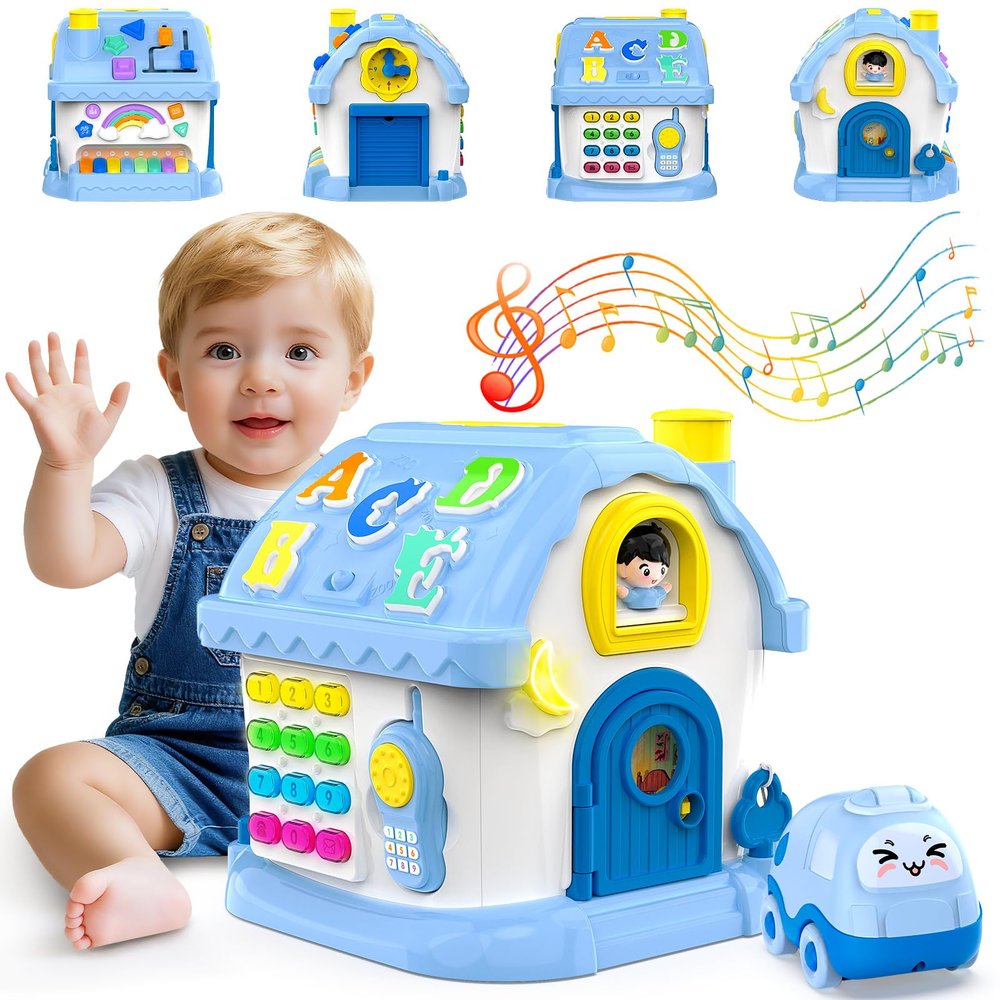 Fidecexv Montessori Toys for 1 Year Old Boy Gifts, 12-in-1 Musical House Educational Baby Toddler Boy Toy Age 1-2, First Birthday Easter Gift for Boy Girl 6-12 12-18 6-24 Months, Blue