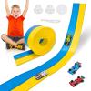 Flexible Race Track Toys for Kids, 15 Ft Double Lane Racetrack with 4 Cars & Suction Cups, Compatible with Hot Wheels & 1/64 Diecast Cars, Portable Roll Up Car Ramp Track Set for Ages 3+(Yellow&Blue) view 1