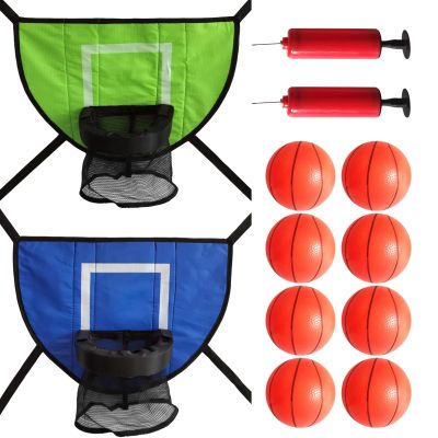 2 Pcs Basketball Hoops for Trampolines, Comes with 2 Air Pumps & 8 Inflatable Balls, Fit for Standard Trampolines, Youth-Focused Outdoor Play