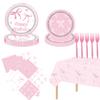 101Pcs Bow Birthday Decorations Pink Bow Themed Party Tableware Set-Paper Plates and Napkins,Forks,Pink Bow Tablecloths for Baby Shower Party,Girls Birthday Party,Serves 25 Guests view 1