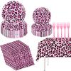 101PCS Leopard Print Party Supplies Cheetah Birthday Decorations Tableware Set - Plates and Napkins,Tablecloth,Forks for Girl Hot Pink Leopard Theme Birthday Party Decorations Serves 25 view 1