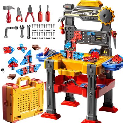 DULONIME 2 in 1 Workbench Tools Toys Set with Sound for Toddlers Aged 3-5, 145 PCS Educational Construction Mechanic Toolbox for Boys Girls, Pretend Play Toys Birthday Gift for Kids 3 4 5 6 Years Old