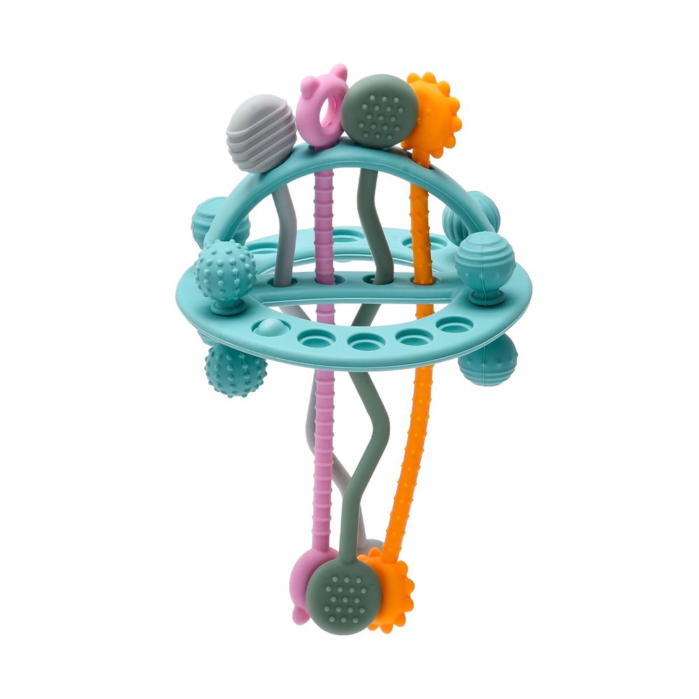 Imagination Junction Food Grade Silicone Pull String Baby Toy, Montessori Pull String Sensory Toy for 18 Months Babies Teething Toys (Blue)