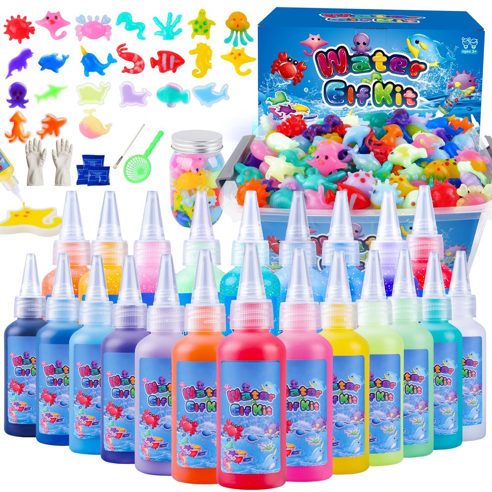 Aibxiu Magic Water Elf Toy Kit, Crafts for Kids Ages 4-8-12, Aqua Fairy Water Gel with 22 Gels, 22 Sea Creature Molds, DIY Craft Kit, Birthday & Party Favors for Kids Ages 3+