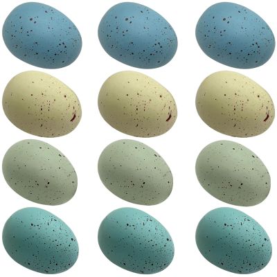 LUMINFLY Assorted Colors Realistic Chicken Egg Props Foam Fake Easter Eggs 12 Pcs Oval Shape, Great for Decorations and Games Matte Finish