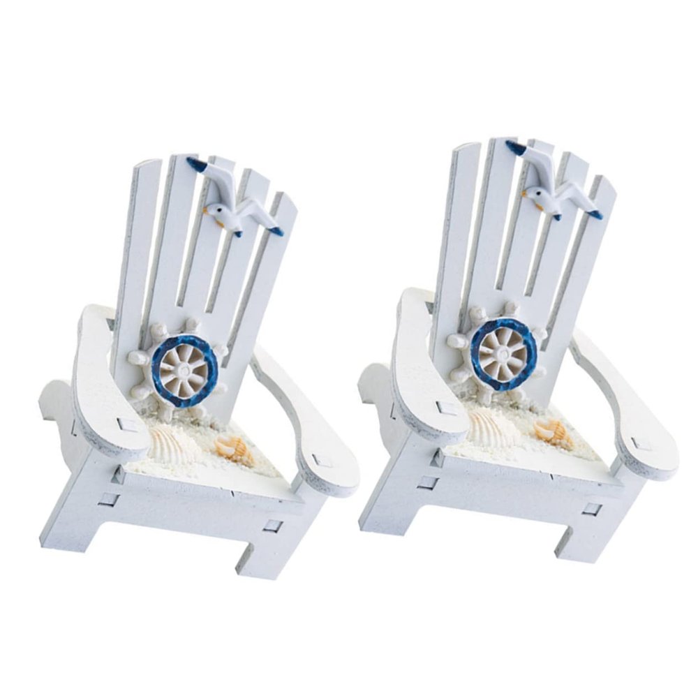 Healifty 2pcs Mediterranean Style Mini Beach Chairs Doll Chair Models Decorative Ornaments for Living Bedroom Cafe Nautical Themed Home Decor