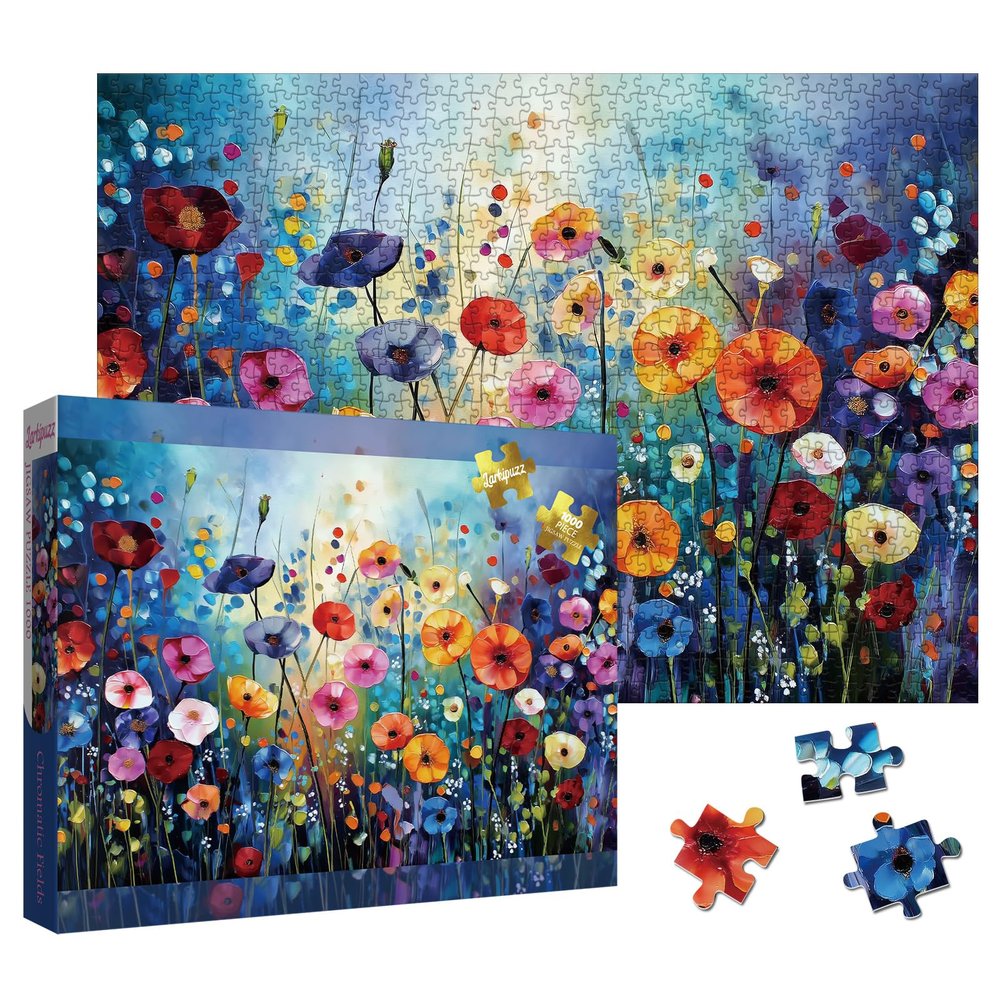 Colorful Wildflower Pages Puzzles for Adults 1000 Pieces, Beautiful Flower Plant Painting Jigsaw Puzzles, Art Challenging Floral Puzzle