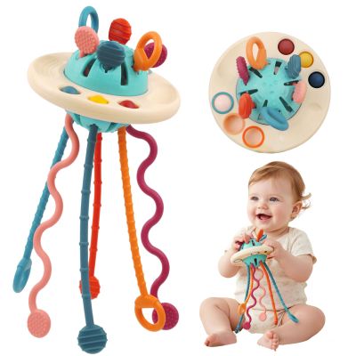Fyxttalor Baby Toy for 12M+, Montessori Sensory Toy Play Set for Toddlers, UFO Pull String Toy in Stollers Educational Toy for Development Fine Motor Skills Gift for Boys& Girls