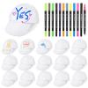 12 Colored Pens With 16 Diy Hats, Creative Adjustable Baseball Cap Hat For School Crafts, Youth Diy Painting Blank Baseball Hats, Family Bond White Diy Hat Set view 3