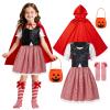 4PCS Girls Little Red Riding Hood Costume Red Cape Cosplay Dress Kids Fancy Princess Cosplay Halloween Outfit (Large-130) view 1