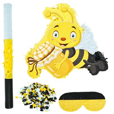 Bees Themed Piata Bee Pinata with Blindfold Stick Confetti Paper Bumble Birthday Pinata for Birthday Theme Party Supplies Decoration