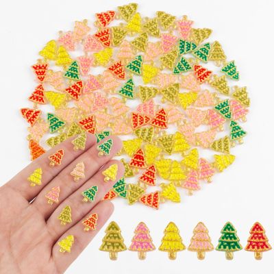 100 Pieces Tiny Christmas Tree for Dollhouse Micro Resin Decor for Crafts Mini Things for Fairy Garden Micro Landscaping Decoration, Colorful