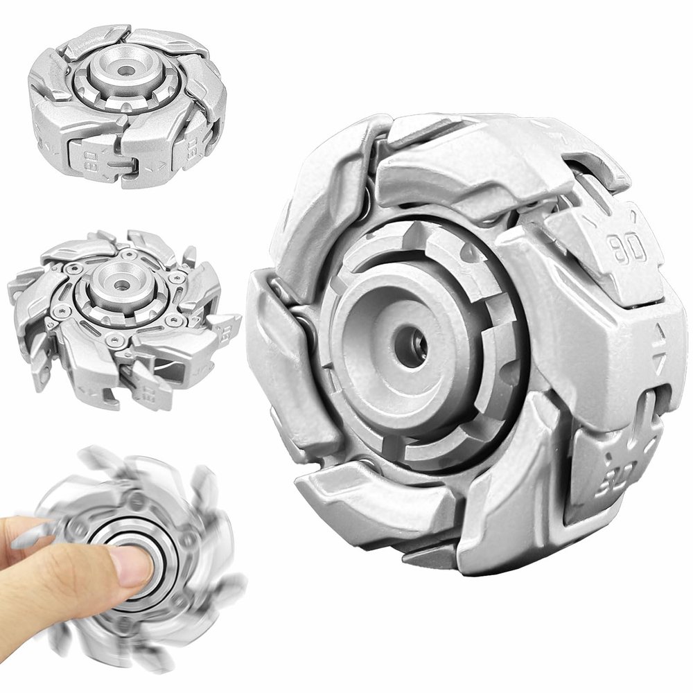 Metal Fidget Spinner for Adults, Open Armor Executive Desk Toy for Office, Cool Magnet Fidgets EDC Toys for Stress Relief, Spin Activated Transformation Spinners for ADHD, Autism (Silver)