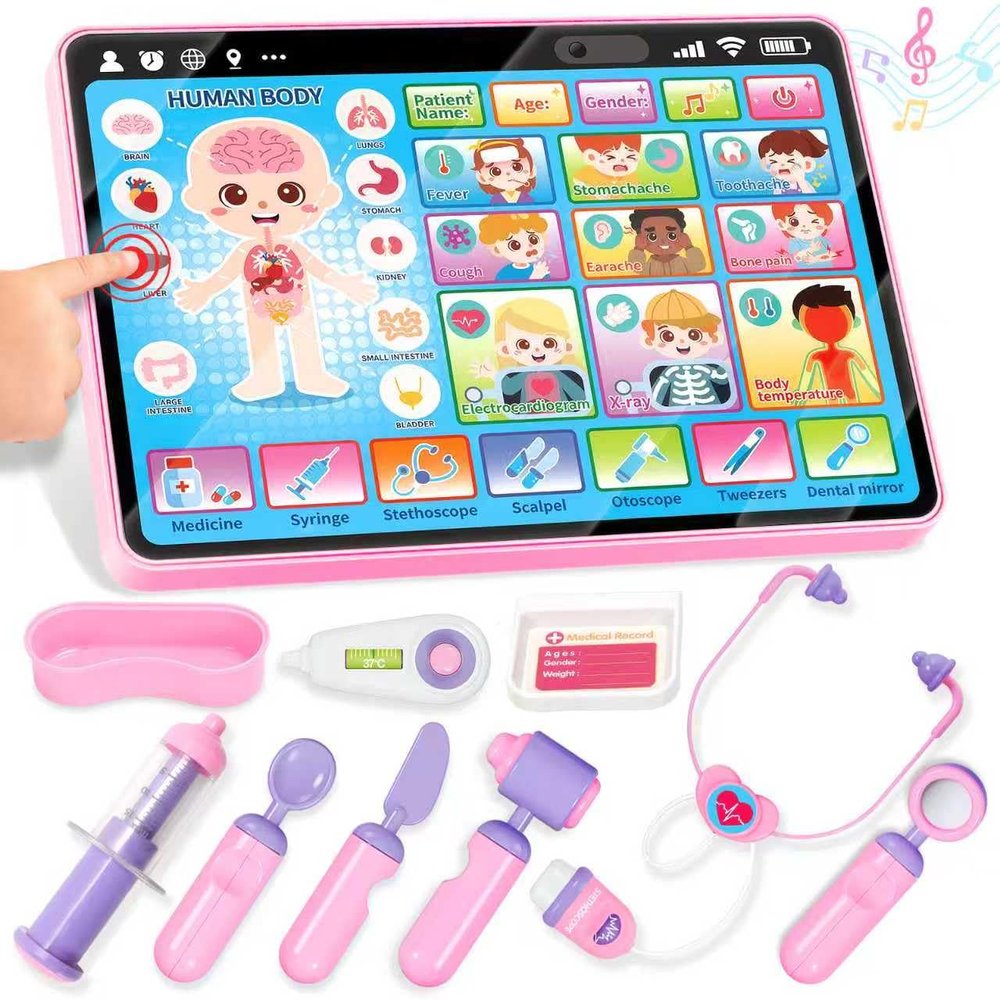 Doctor Kit for Girls 1 Years Old, Interactive Doctor Tablet with Sound & Music, Doctors Pretend Playset with Stethoscope, Educational Girl Toys Ages 1 2 3, Christmas Birthday Gift for Kid Toddler