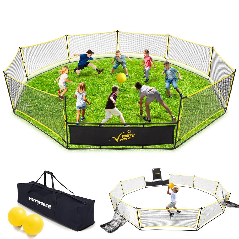 MerryMove GagaBall Pit 3-in-1 Portable with Basketball Hoop & Soccer Goals, 20ft Giant Arena for Kids, Outdoor Family Game for Camp & School