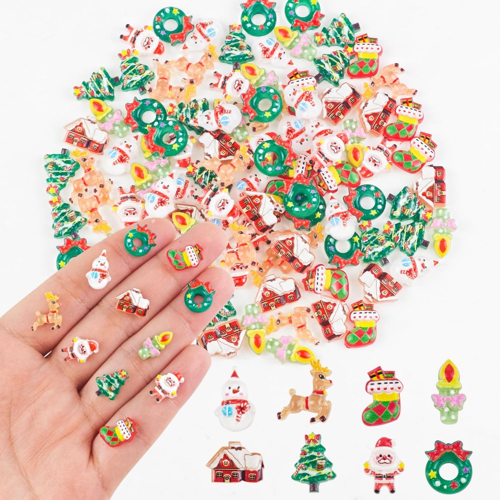 100 Pieces Tiny Christmas Decorations for Dollhouse Micro Resin Decor for Crafts Mini Things for Fairy Garden Micro Landscaping Decoration, Style 2