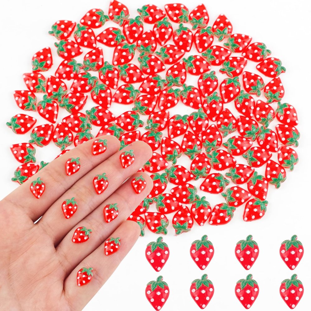 100 Pieces Tiny Strawberry for Dollhouse Micro Resin Fruit Decor for Crafts Mini Things for Fairy Garden Micro Landscaping Decoration, Style 2